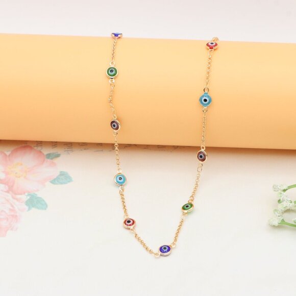 Rose Gold Evil Eye Necklace with Multicolor Enamel Beads, XPNL0390 - Picture 9 of 9